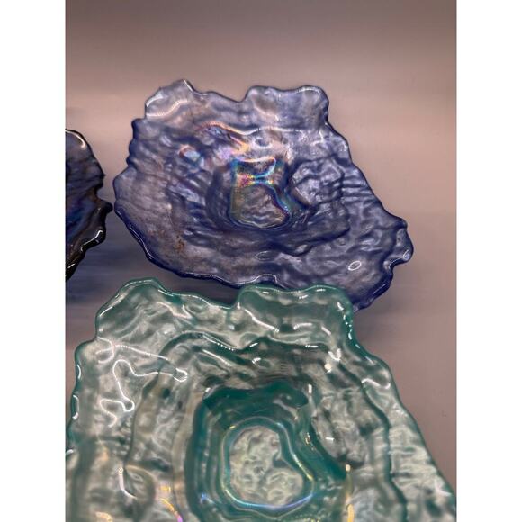 Four Vietri Ostrica Art Glass Oyster Shell Teal Blue Textured Trinket Dish 6.5” - Picture 3 of 12